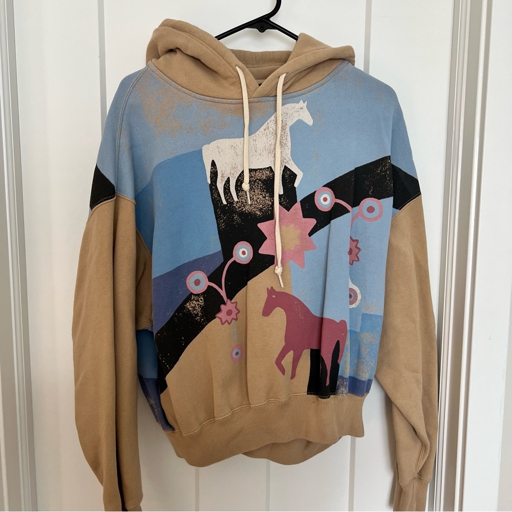 Ralph Lauren western hoodie sweatshirt tan blue pink size medium - Picture 1 of 3